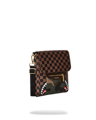 EXTERIOR GOLD ZIP POCKET SHARKS IN PARIS MESSENGER SLING BAG