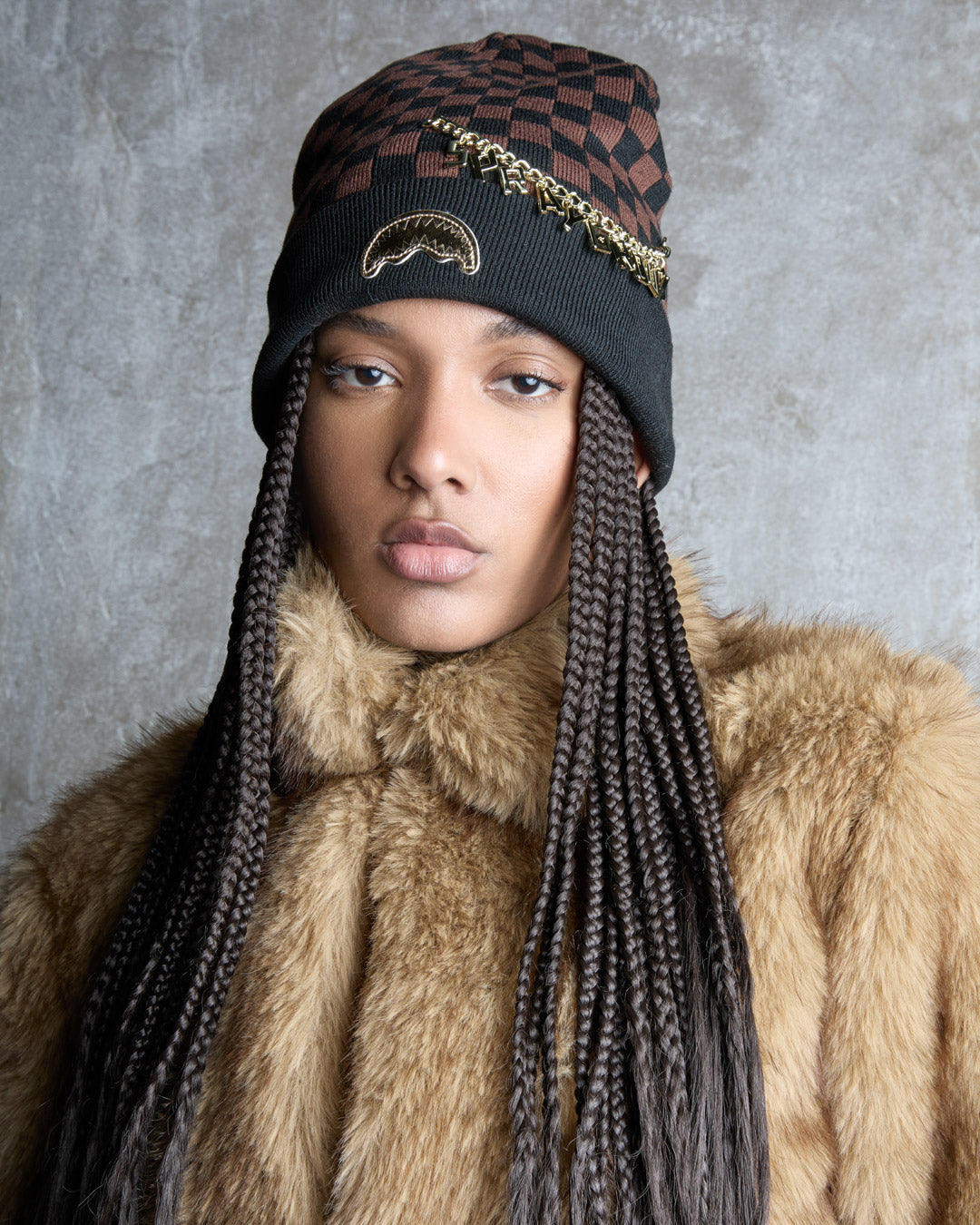 GOLD CHAIN CHECK BEANIE